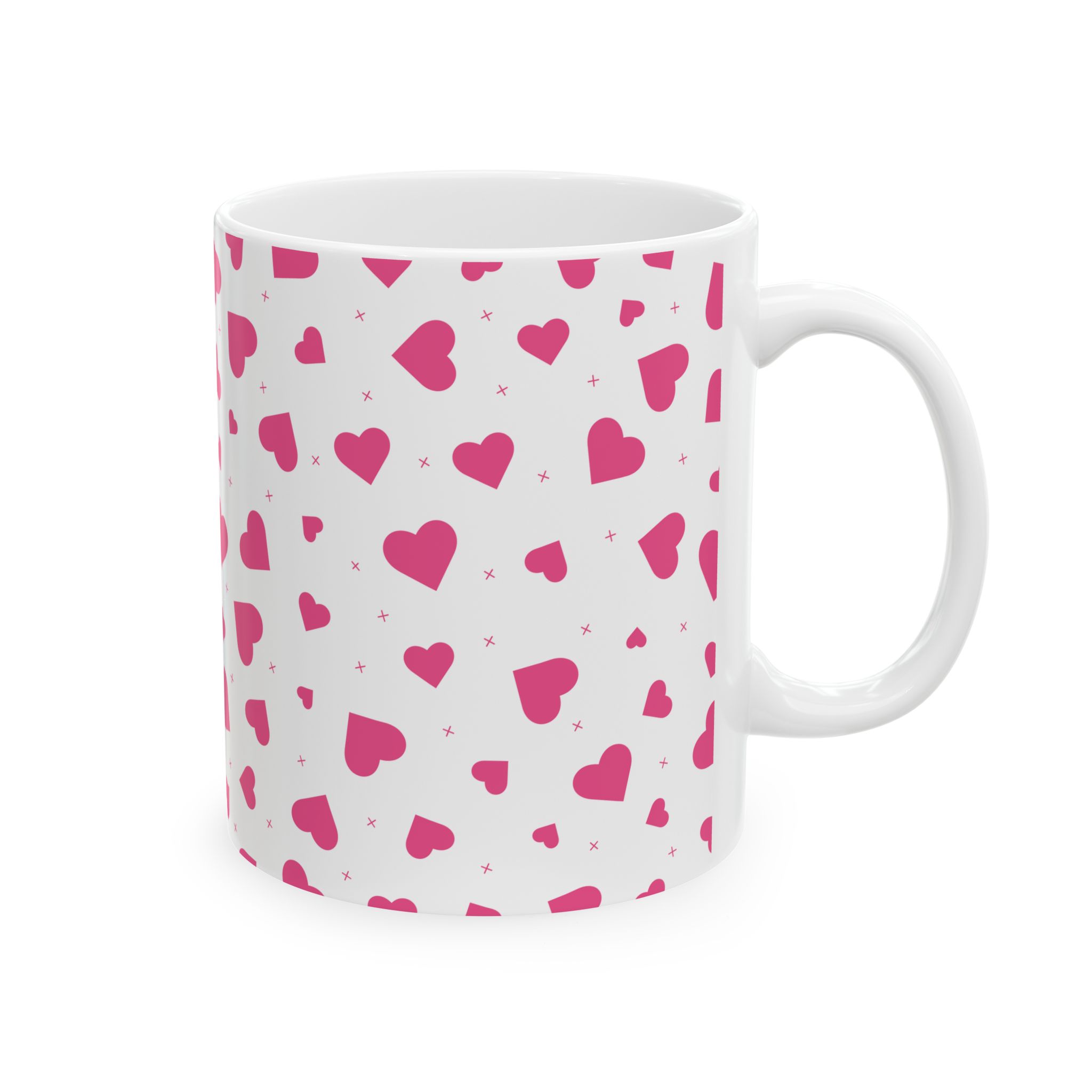 Pink Heart Pattern Ceramic Mug — Cute Coffee Cup (11oz, 15oz) - Image 2