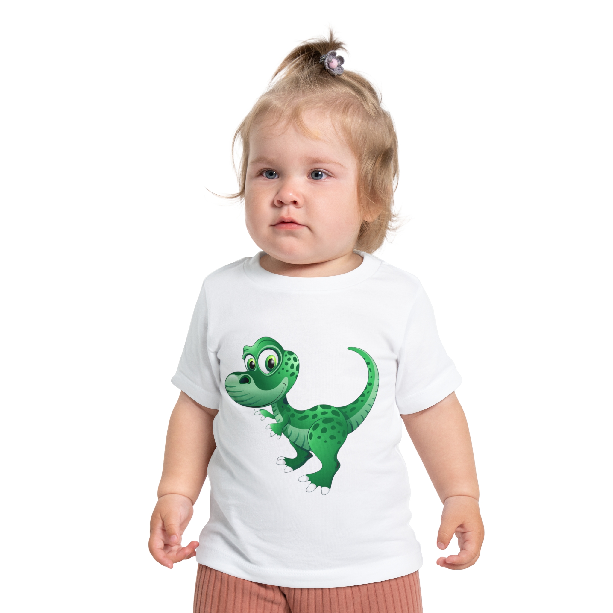 Baby T-Shirt — Cute Green Cartoon Dinosaur Toddler Tee - Image 3