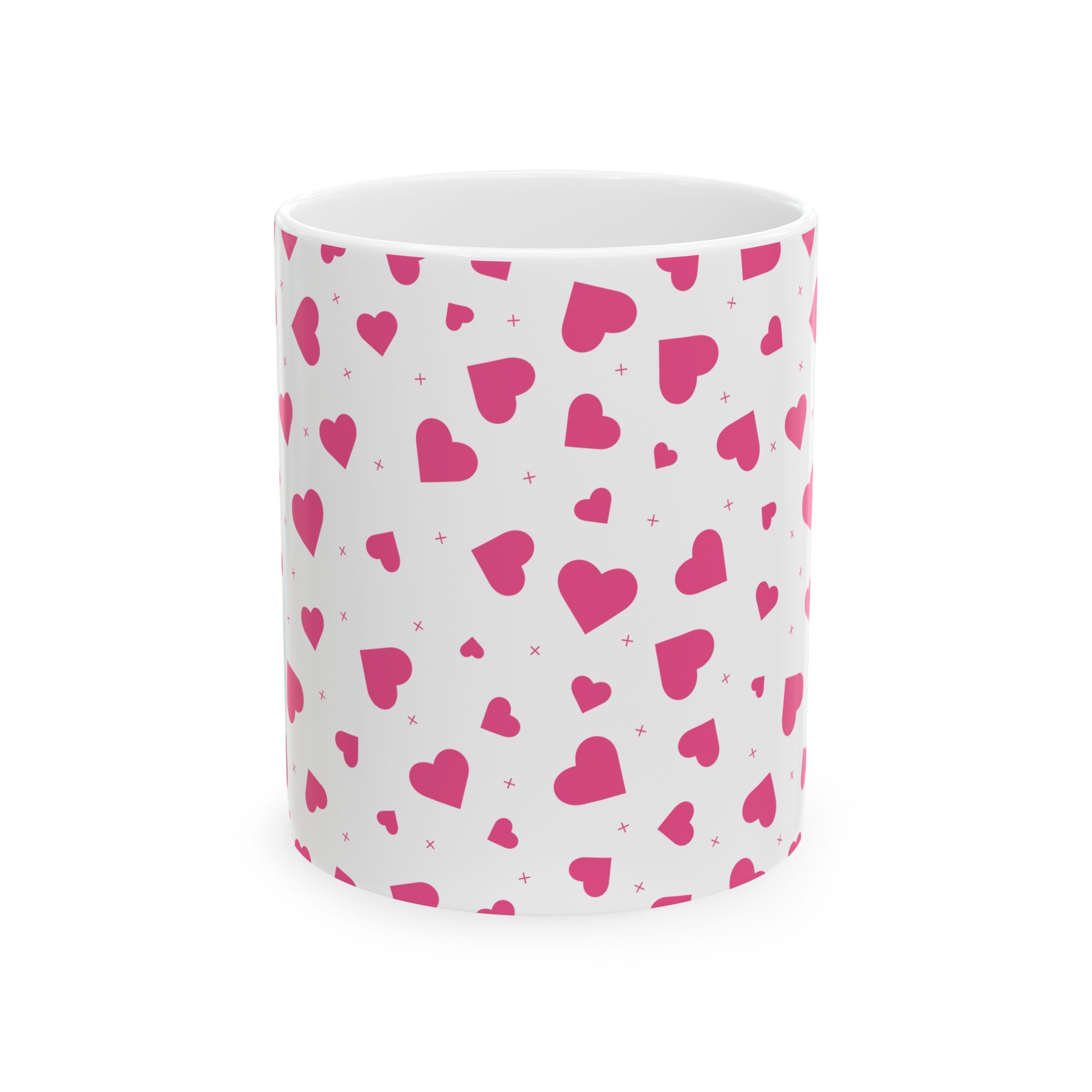 Pink Heart Pattern Ceramic Mug — Cute Coffee Cup (11oz, 15oz) - Image 3
