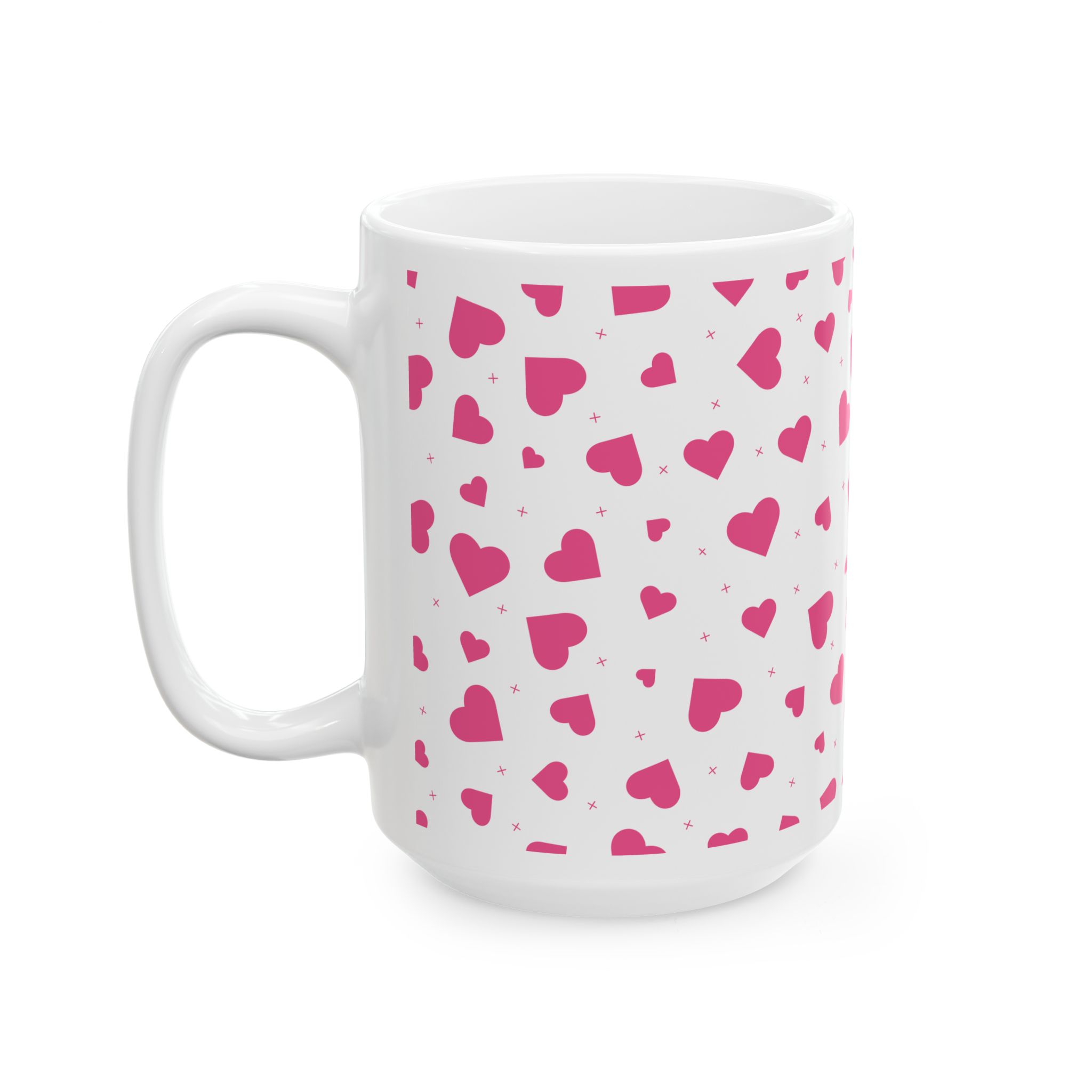 Pink Heart Pattern Ceramic Mug — Cute Coffee Cup (11oz, 15oz) - Image 6