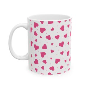 Pink Heart Pattern Ceramic Mug — Cute Coffee Cup (11oz, 15oz)