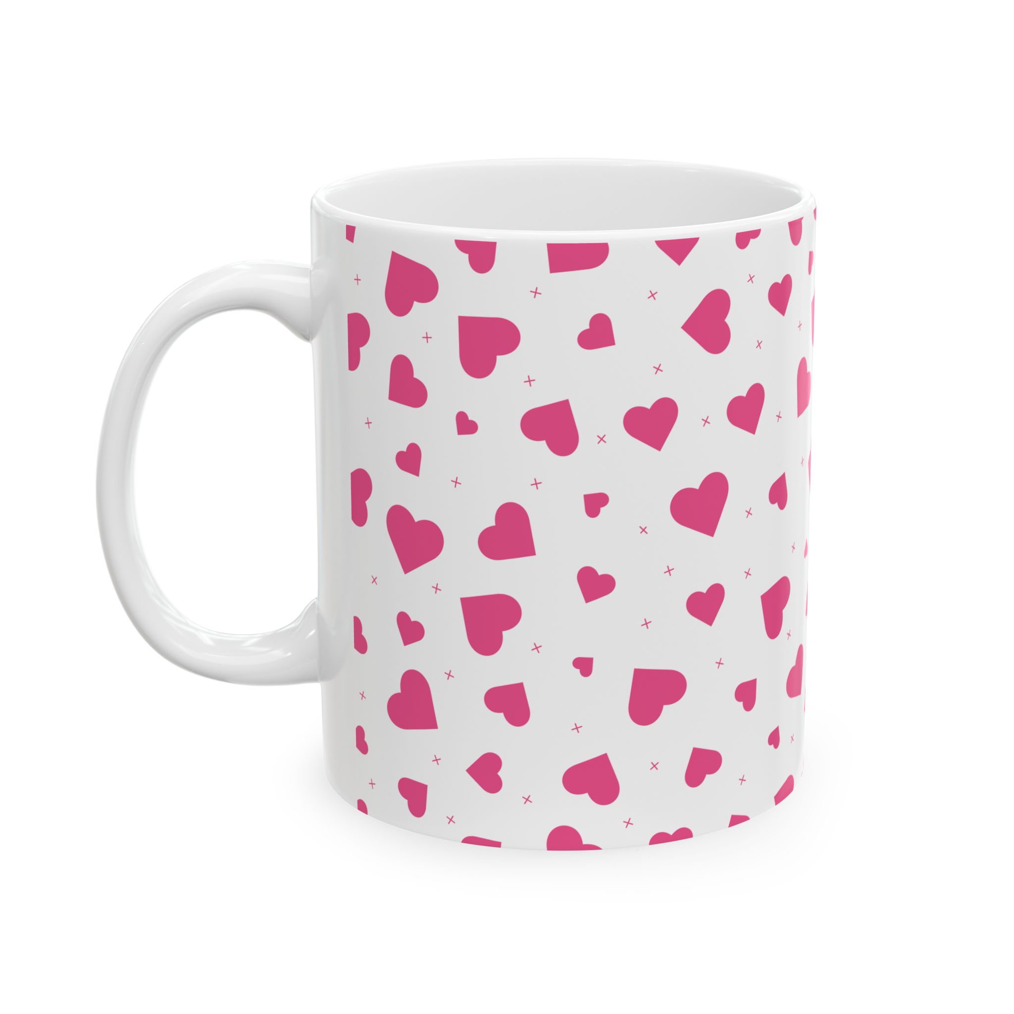 Pink Heart Pattern Ceramic Mug — Cute Coffee Cup (11oz, 15oz)