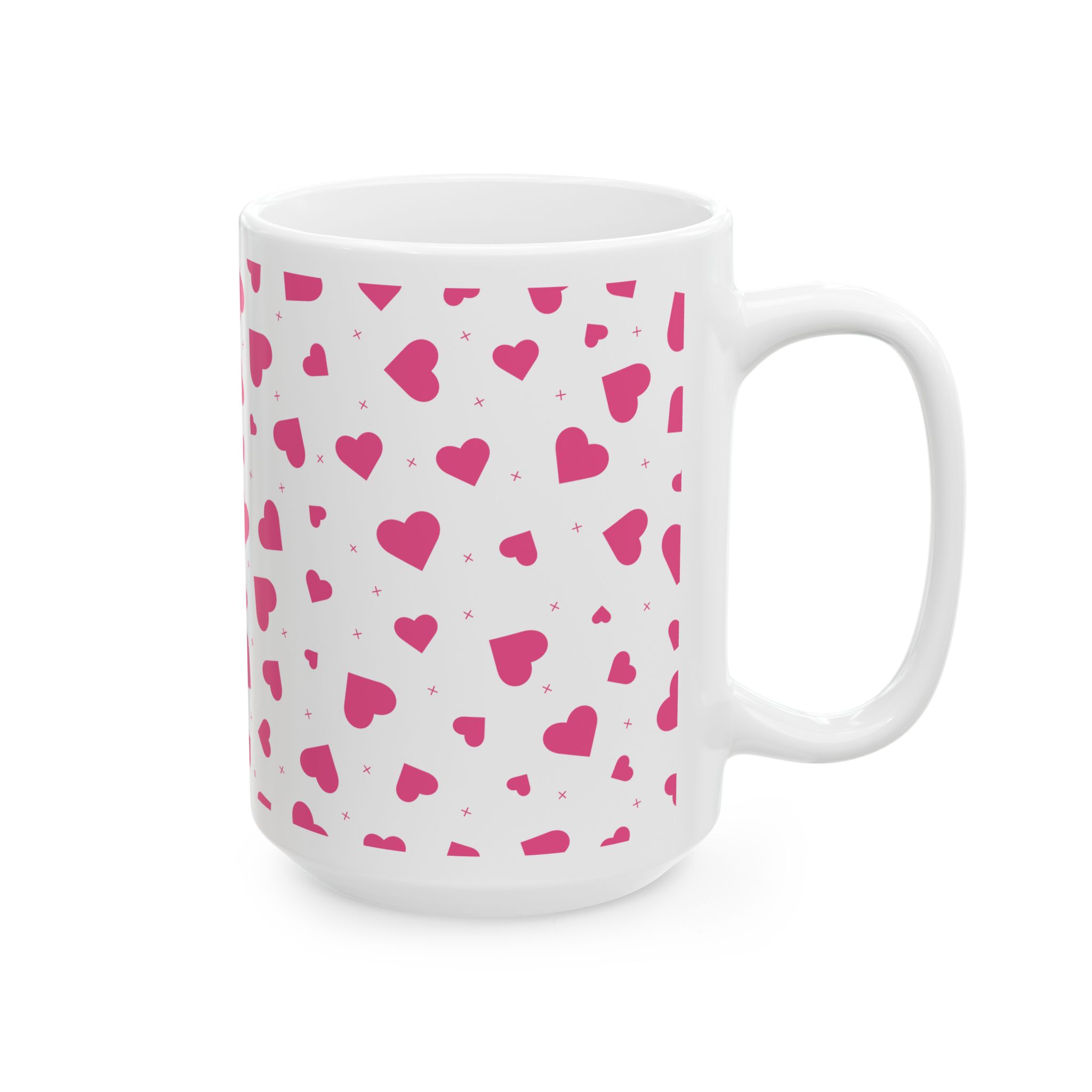 Pink Heart Pattern Ceramic Mug — Cute Coffee Cup (11oz, 15oz) - Image 7