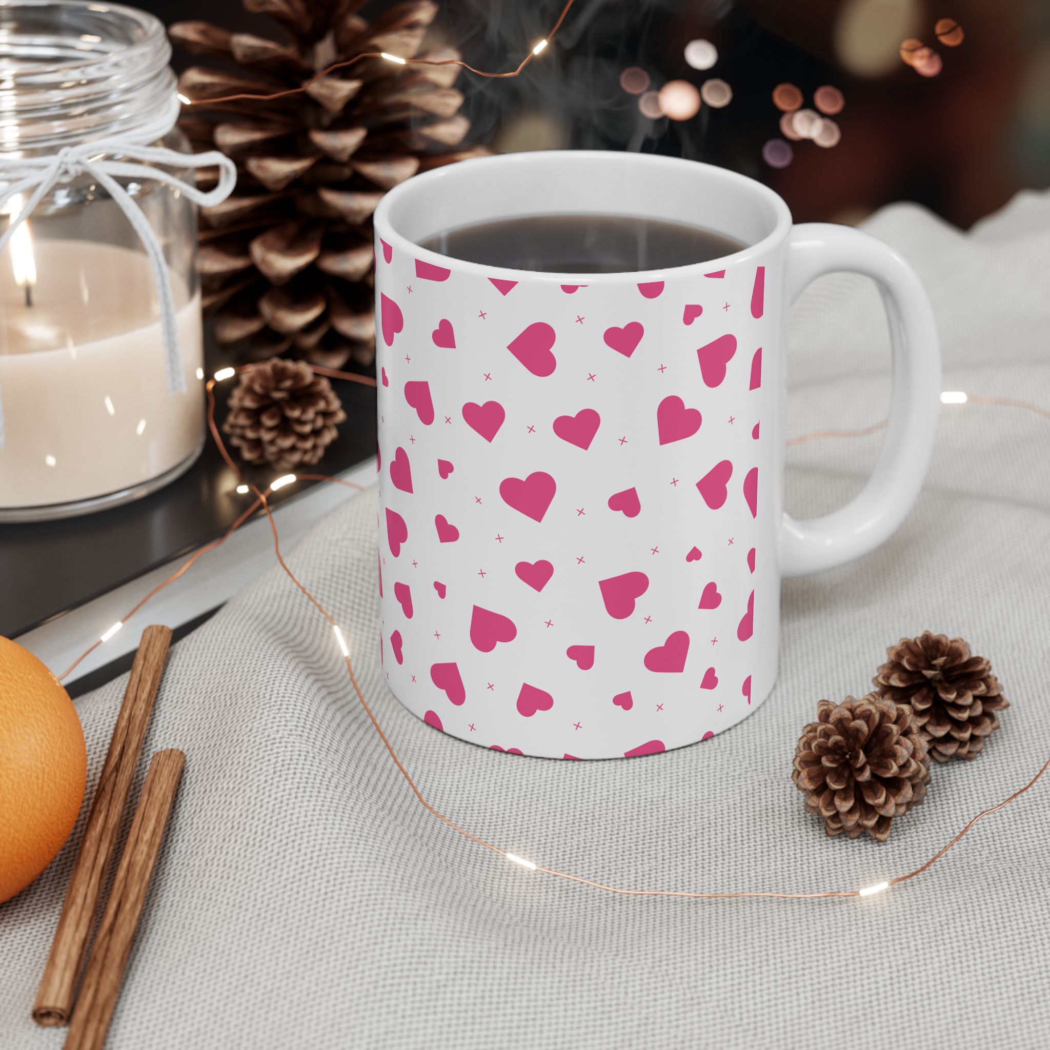 Pink Heart Pattern Ceramic Mug — Cute Coffee Cup (11oz, 15oz) - Image 5