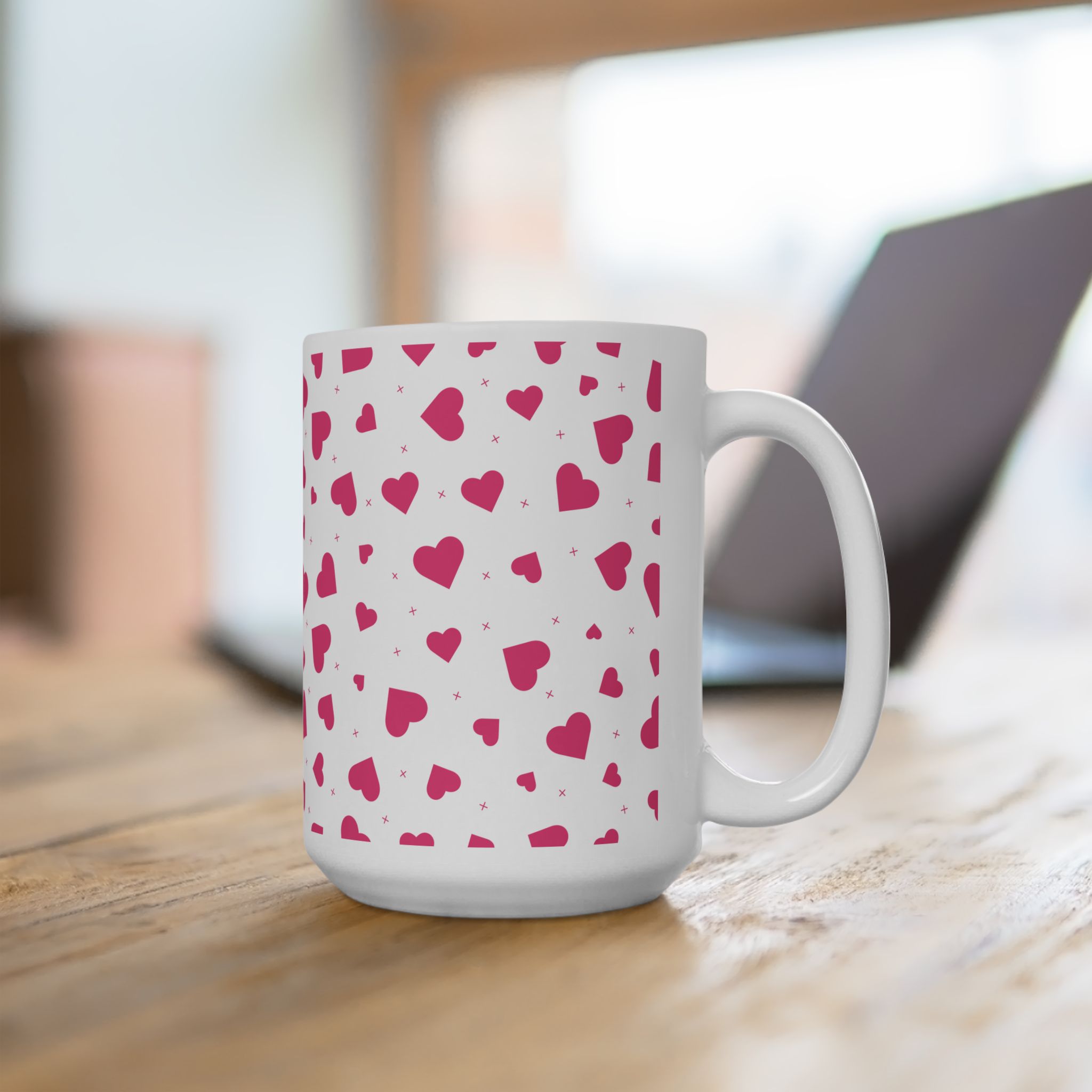 Pink Heart Pattern Ceramic Mug — Cute Coffee Cup (11oz, 15oz) - Image 10